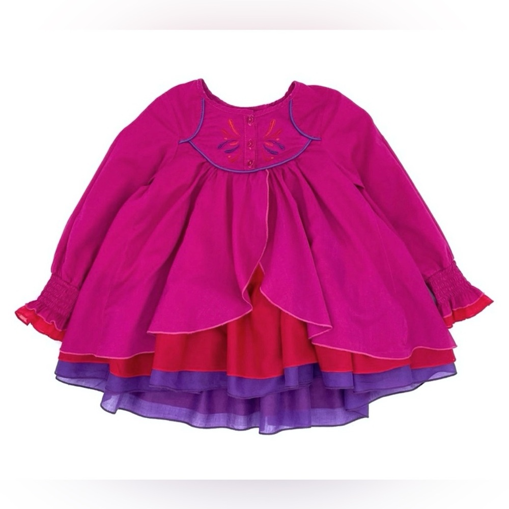 EUC Catimini Embroidered Ruffle Long Sleeve Blouse / Top in Pink, Purple & Red 5
